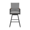 Razi 30 Inch Outdoor Swivel Barstool Chair Black Aluminum Gray Cushions By Casagear Home BM315738