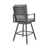 Razi 30 Inch Outdoor Swivel Barstool Chair Black Aluminum Gray Cushions By Casagear Home BM315738