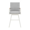 Razi 26 Inch Outdoor Swivel Counter Stool Chair White Metal Gray Cushions By Casagear Home BM315739