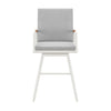 Razi 26 Inch Outdoor Swivel Counter Stool Chair White Metal Gray Cushions By Casagear Home BM315739