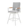 Razi 30 Inch Outdoor Swivel Barstool Chair White Aluminum Gray Cushions By Casagear Home BM315740