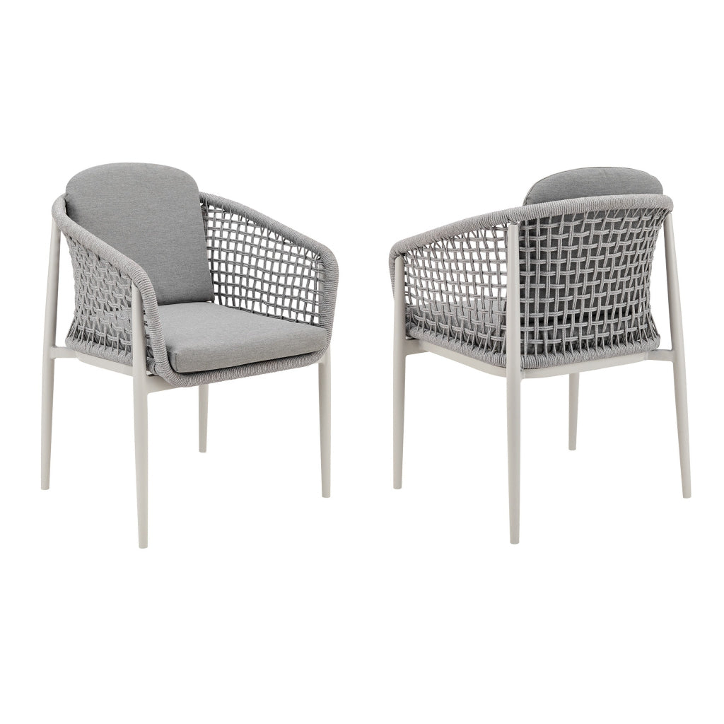 Rue 24 Inch Outdoor Patio Armchair Set of 2 Mesh Woven Rope Gray Frame By Casagear Home BM315742