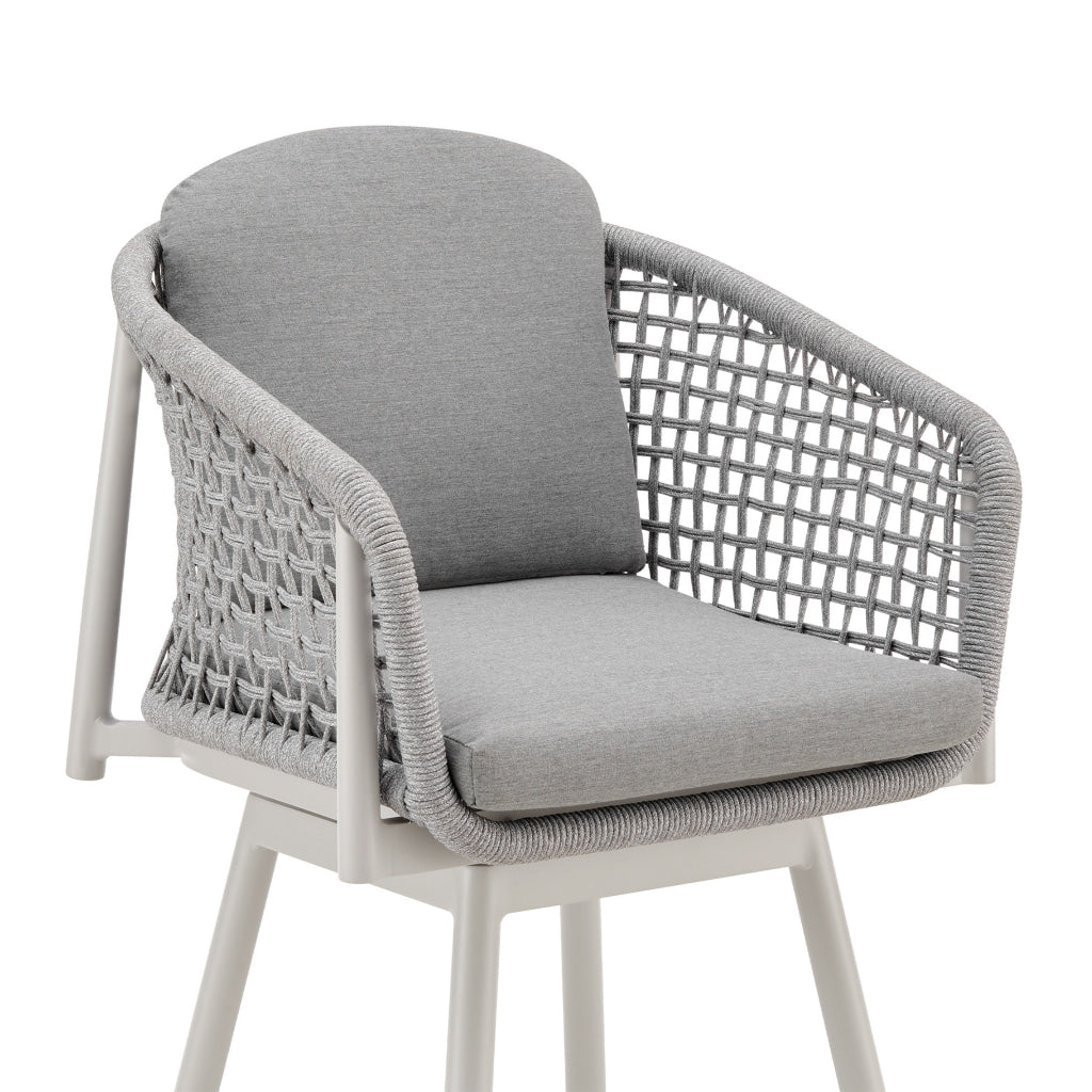 Rue 27 Inch Outdoor Swivel Counter Stool Chair Mesh Woven Rope Gray Metal By Casagear Home BM315743