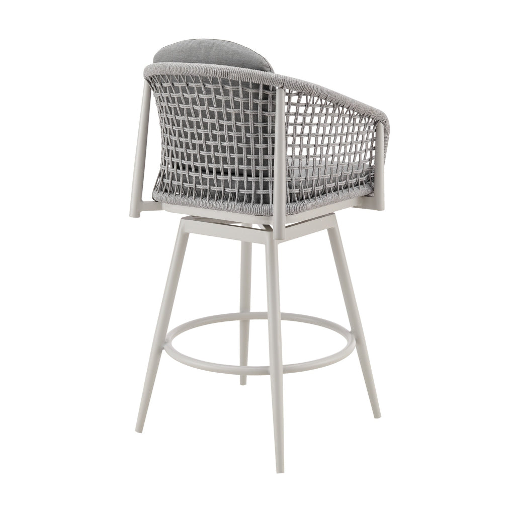 Rue 31 Inch Outdoor Swivel Barstool Chair Mesh Woven Rope Gray Aluminum By Casagear Home BM315744