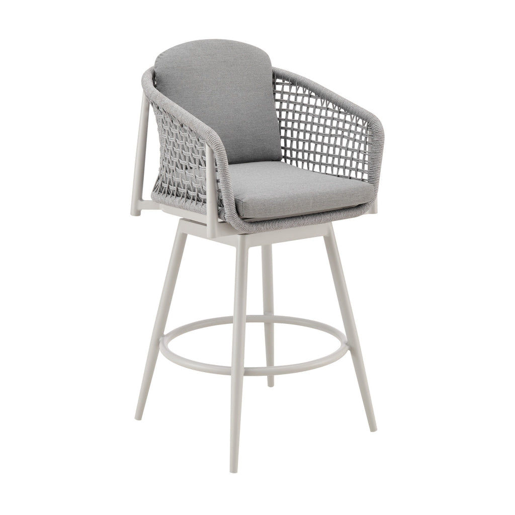 Rue 31 Inch Outdoor Swivel Barstool Chair Mesh Woven Rope Gray Aluminum By Casagear Home BM315744