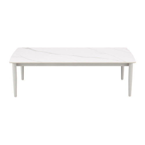 Rue 48 Inch Outdoor Patio Coffee Table, Sintered Stone Top, White Frame By Casagear Home