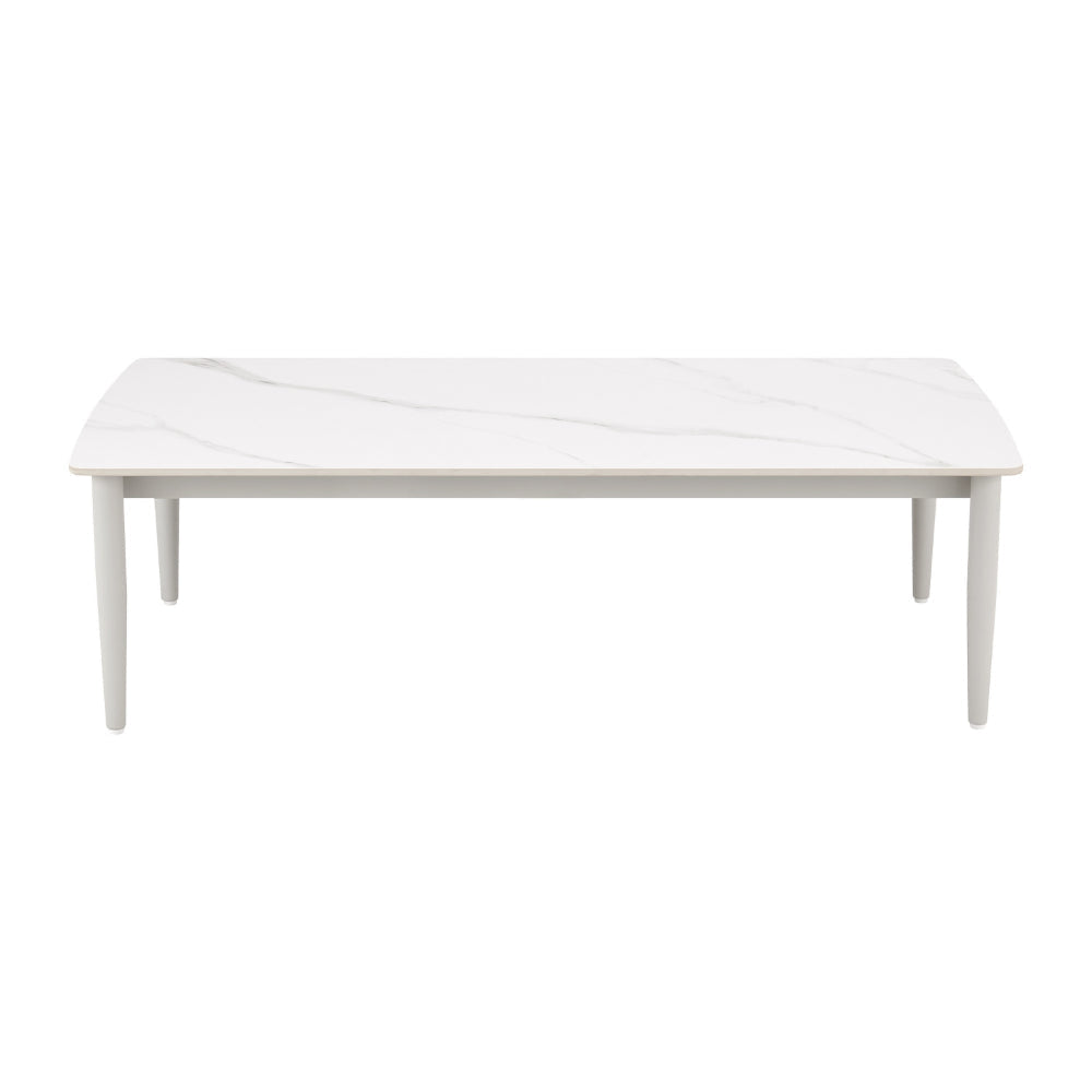 Rue 48 Inch Outdoor Patio Coffee Table, Sintered Stone Top, White Frame By Casagear Home