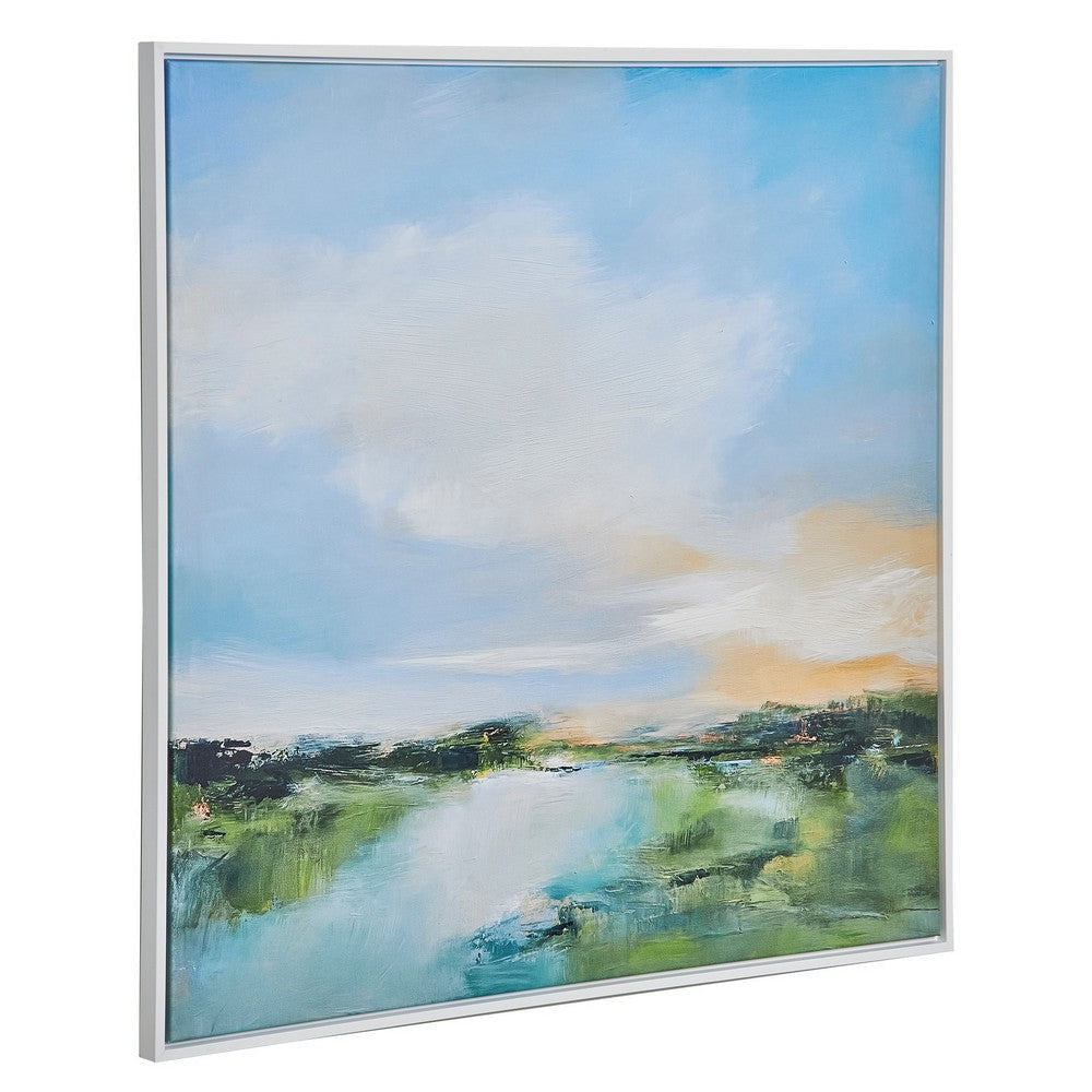 37 x 37 Wall Art River Evening Giclee on Framed Canvas White Blue By Casagear Home BM315747