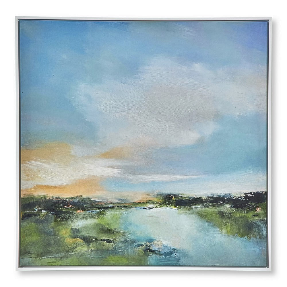 37 x 37 Wall Art River Evening Giclee on Framed Canvas White Blue By Casagear Home BM315747