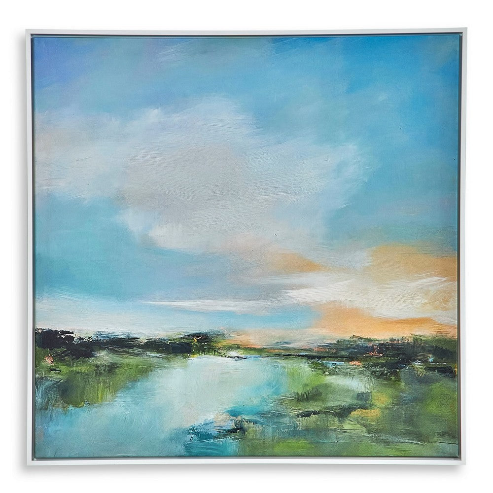 37 x 37 Wall Art River Evening Giclee on Framed Canvas White Blue By Casagear Home BM315747