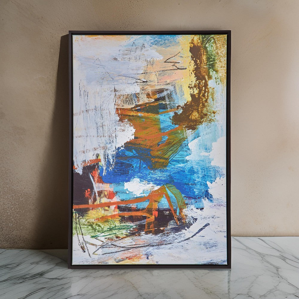 25 x 37 Handcrafted Wall Art Abstract Giclee, Black Frame, Multicolor By Casagear Home