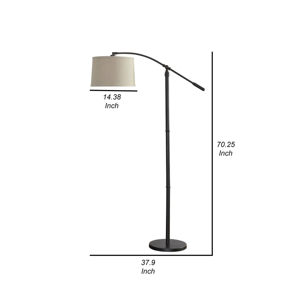 70 Inch Arc Floor Lamp Beige Shade Adjustable Arm and Height Dark Bronze By Casagear Home BM315758