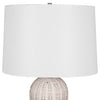 25 Inch Table Lamp Rattan Woven White Linen Shade Brushed Silver Accents By Casagear Home BM315760