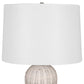 25 Inch Table Lamp, Rattan Woven, White Linen Shade, Brushed Silver Accents By Casagear Home