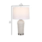25 Inch Table Lamp, Rattan Woven, White Linen Shade, Brushed Silver Accents By Casagear Home