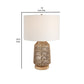24 Inch Table Lamp, Brown Woven Rope, Linen Shade, Wood Base, Off White By Casagear Home