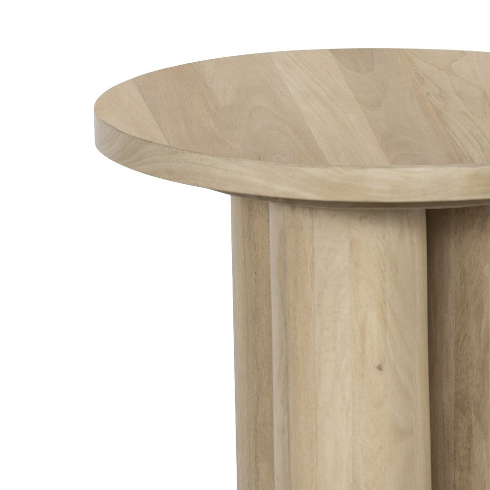 Hazel 18 Inch Round Side Table with 3 Pillar Legs | Handcrafted Mango Wood | Organic Natural Brown