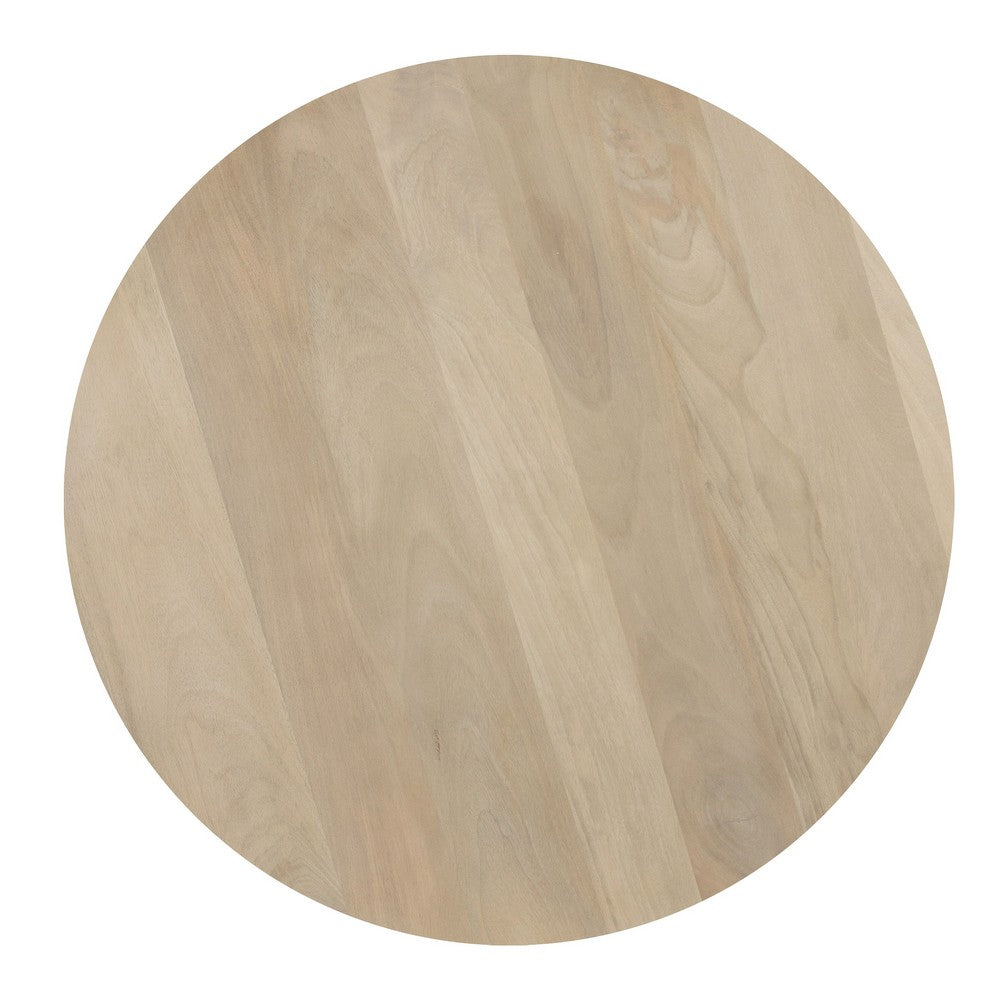 Hazel 18 Inch Round Side Table with 3 Pillar Legs | Handcrafted Mango Wood | Organic Natural Brown