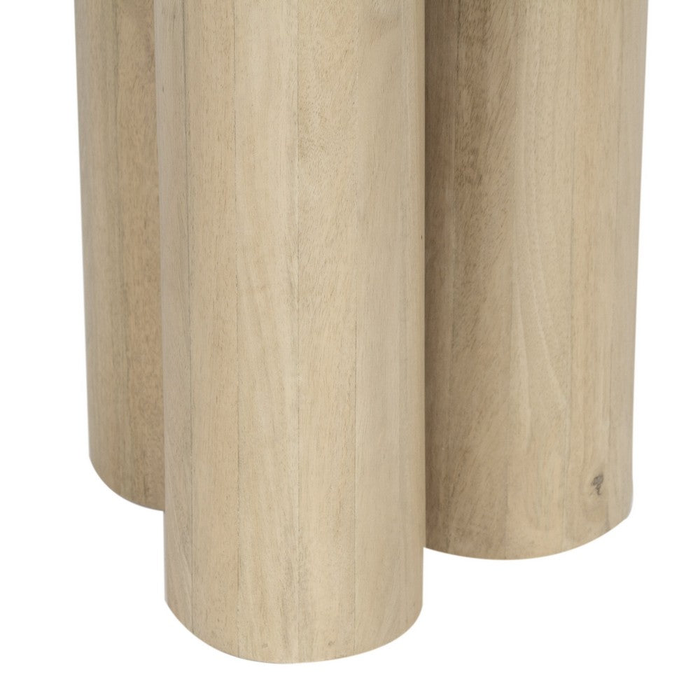 Hazel 18 Inch Round Side Table with 3 Pillar Legs | Handcrafted Mango Wood | Organic Natural Brown