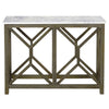Agas 41 Inch Sofa Console Table, White Genuine Marble Top, Sandblasted Washed Ash Gray Mango Wood Geometric Frame