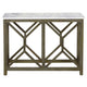Agas 41 Inch Sofa Console Table, White Genuine Marble Top, Sandblasted Washed Ash Gray Mango Wood Geometric Frame