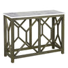 Agas 41 Inch Sofa Console Table, White Genuine Marble Top, Sandblasted Washed Ash Gray Mango Wood Geometric Frame