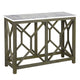 Agas 41 Inch Sofa Console Table, White Genuine Marble Top, Sandblasted Washed Ash Gray Mango Wood Geometric Frame