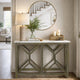 Agas 41 Inch Sofa Console Table, White Genuine Marble Top, Sandblasted Washed Ash Gray Mango Wood Geometric Frame