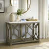 Agas 41 Inch Sofa Console Table, White Genuine Marble Top, Sandblasted Washed Ash Gray Mango Wood Geometric Frame
