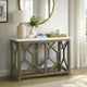 Agas 41 Inch Sofa Console Table, White Genuine Marble Top, Sandblasted Washed Ash Gray Mango Wood Geometric Frame
