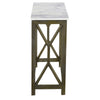 Agas 41 Inch Sofa Console Table, White Genuine Marble Top, Sandblasted Washed Ash Gray Mango Wood Geometric Frame