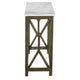 Agas 41 Inch Sofa Console Table, White Genuine Marble Top, Sandblasted Washed Ash Gray Mango Wood Geometric Frame
