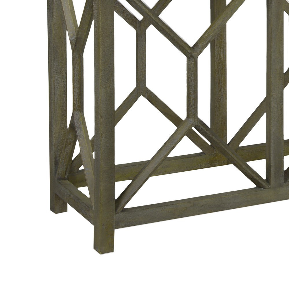Agas 41 Inch Sofa Console Table, White Genuine Marble Top, Sandblasted Washed Ash Gray Mango Wood Geometric Frame