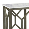 Agas 41 Inch Sofa Console Table, White Genuine Marble Top, Sandblasted Washed Ash Gray Mango Wood Geometric Frame