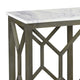 Agas 41 Inch Sofa Console Table, White Genuine Marble Top, Sandblasted Washed Ash Gray Mango Wood Geometric Frame
