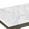 Agas 41 Inch Sofa Console Table, White Genuine Marble Top, Sandblasted Washed Ash Gray Mango Wood Geometric Frame