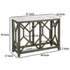 Agas 41 Inch Sofa Console Table, White Genuine Marble Top, Sandblasted Washed Ash Gray Mango Wood Geometric Frame