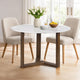 Fina 48 Inch Round Dining Table, White Genuine Marble Top, Natural Brown Mango Wood 3 Leg Sled Base