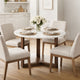 Fina 48 Inch Round Dining Table, White Genuine Marble Top, Natural Brown Mango Wood 3 Leg Sled Base