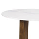 Fina 48 Inch Round Dining Table, White Genuine Marble Top, Natural Brown Mango Wood 3 Leg Sled Base