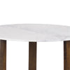 Fina 48 Inch Round Dining Table, White Genuine Marble Top, Natural Brown Mango Wood 3 Leg Sled Base