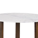 Fina 48 Inch Round Dining Table, White Genuine Marble Top, Natural Brown Mango Wood 3 Leg Sled Base