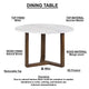 Fina 48 Inch Round Dining Table, White Genuine Marble Top, Natural Brown Mango Wood 3 Leg Sled Base