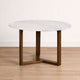 Fina 48 Inch Round Dining Table, White Genuine Marble Top, Natural Brown Mango Wood 3 Leg Sled Base