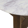 Fina 38 Inch Round Coffee Table, White Genuine Marble Top, Natural Brown Mango Wood 3 Leg Sled Base