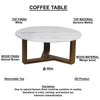 Fina 38 Inch Round Coffee Table, White Genuine Marble Top, Natural Brown Mango Wood 3 Leg Sled Base