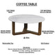 Fina 38 Inch Round Coffee Table, White Genuine Marble Top, Natural Brown Mango Wood 3 Leg Sled Base