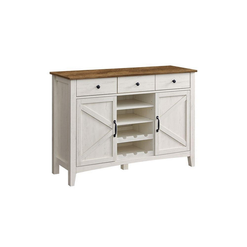 Syna 45 Inch Buffet Cabinet with 3 Storage Drawers Wine Rack White By Casagear Home BM315774