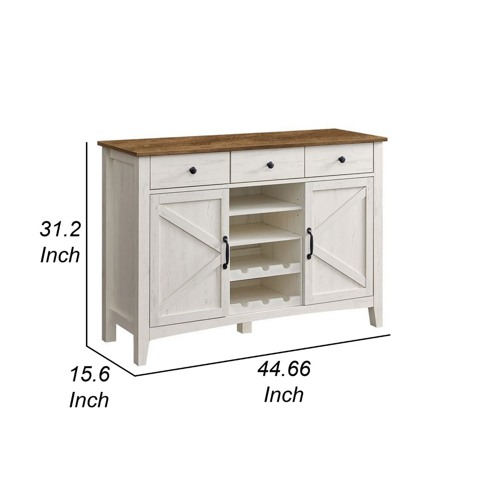 Syna 45 Inch Buffet Cabinet with 3 Storage Drawers, Wine Rack, White By Casagear Home