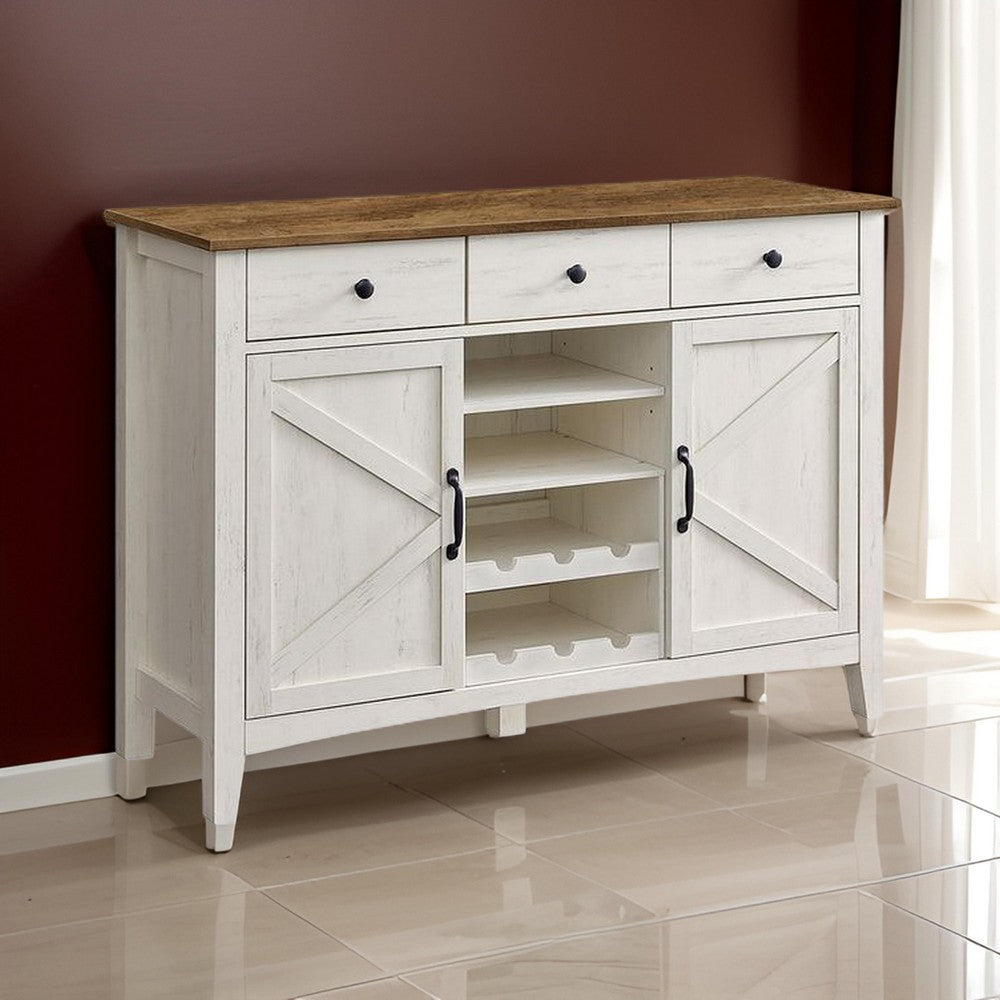 Syna 45 Inch Buffet Cabinet with 3 Storage Drawers, Wine Rack, White By Casagear Home